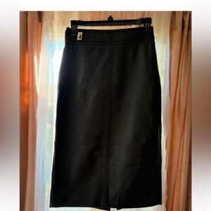 Reiss dark green leather pencil skirt